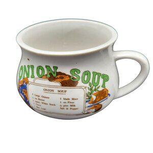 Vintage 70's Ceramic Onion Soup Mug Recipe Soup Bowl w/ Handle Coffee Mug White